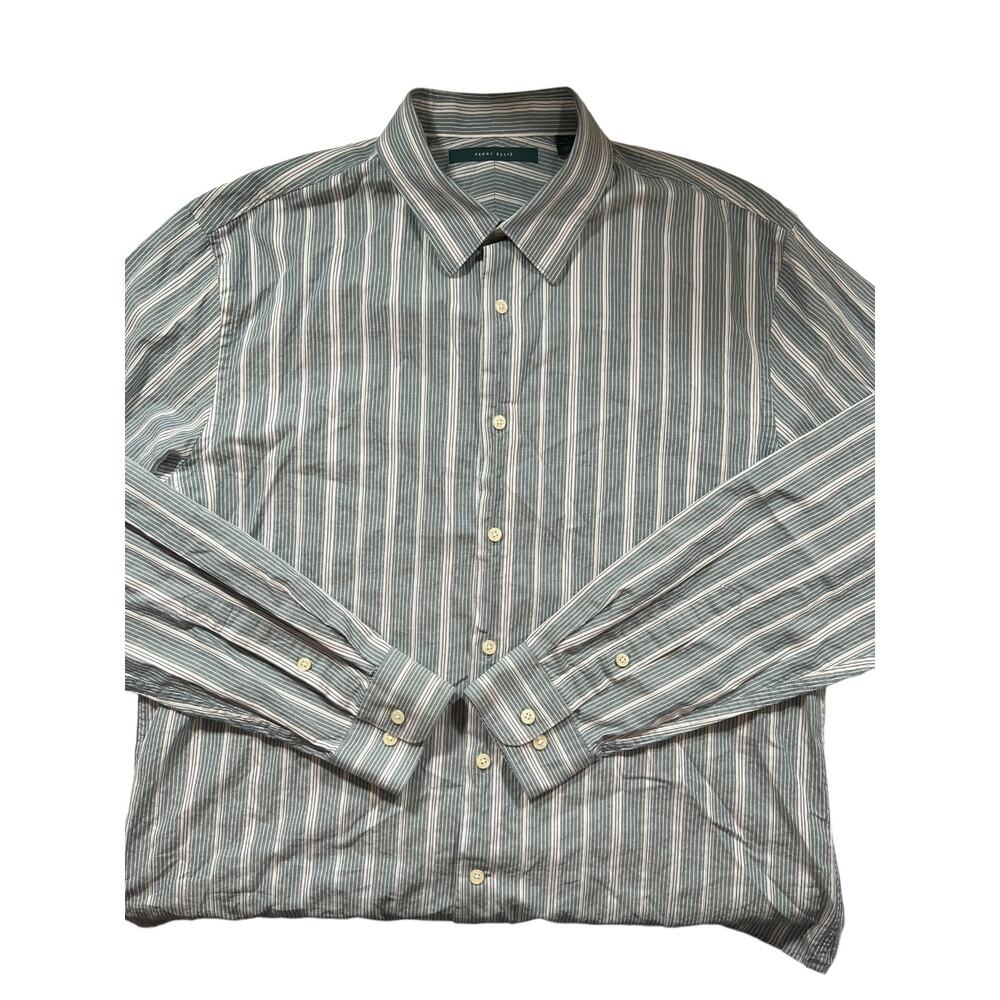 Perry Ellis Mens Blue & White Striped Dress Shirt XL